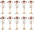 Gold Vases Centerpieces for Wedding: 19.3' Tall Flower Stand with Crystal Patent for Table Center Piece Party Event Set of 10