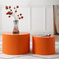 Nesting Coffee Table Set of 2, 23.6 inch Round Coffee Tables, MDF Nesting Tables with Roman Column Design, Modern Handcrafted Wooden Drum Accent Tables for Living Room - Orange