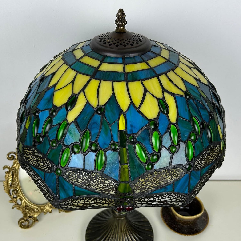 16-Inch Dragonfly Lampshade Replacement, Tiffany Style Stained Glass Lamp Shade Only for Table Lamps Pendant Lamps Floor Lights Ceiling Fixture,Green