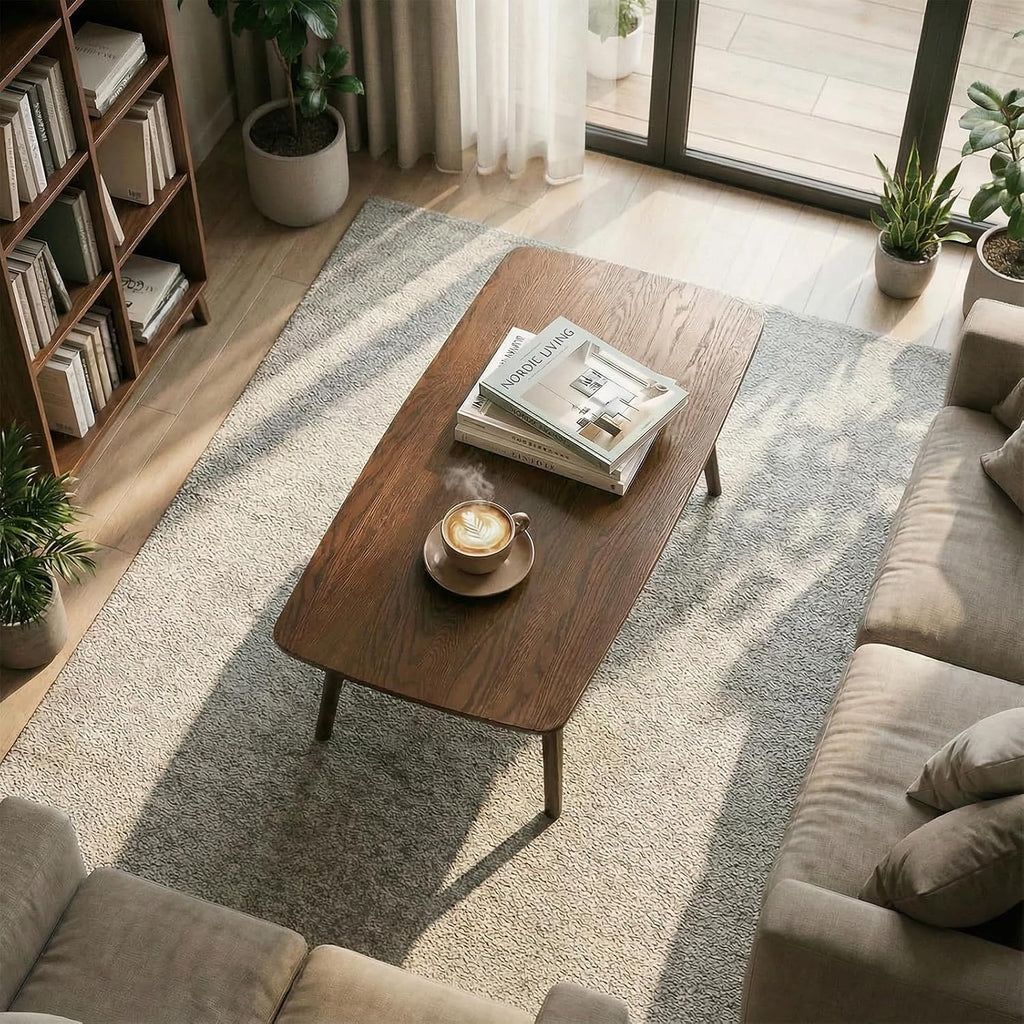 Mid Century Modern Coffee Table: 100% Solid Wood Coffee Table - 2-Tier Storage Design - Practical Coffee Tables for Living Room, Apartment, Easy Assembly (Walnut, 39.37')