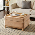 HULALA HOME 30.25' Ottoman Coffee Table with Reversible Tray Lid, Modern Upholstered Storage Ottoman with Solid Wood Base, Removable Top, Footrest and Extra Seating for Bedroom or Living Room, Camel