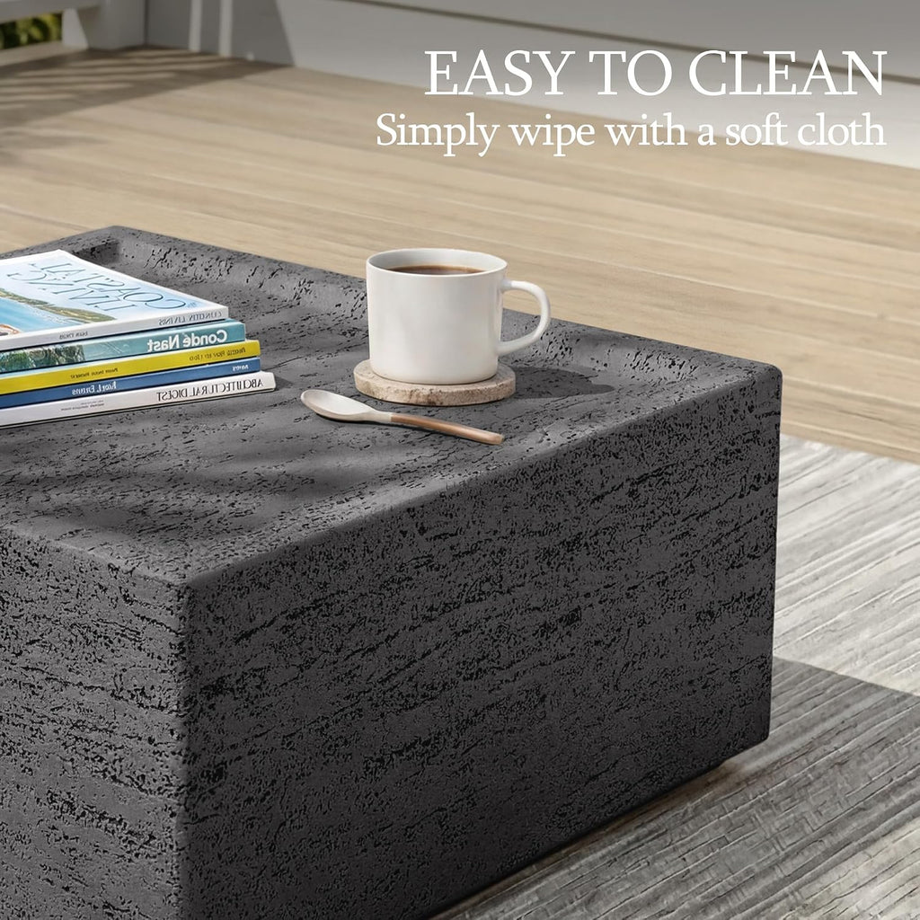 UPHA 28' Square Outdoor Coffee Table, Modern Hollow Concrete Patio Table, Small Minimalist Low Accent Table for Living Room, Balcony, Deck, Backyard, Dark Gray