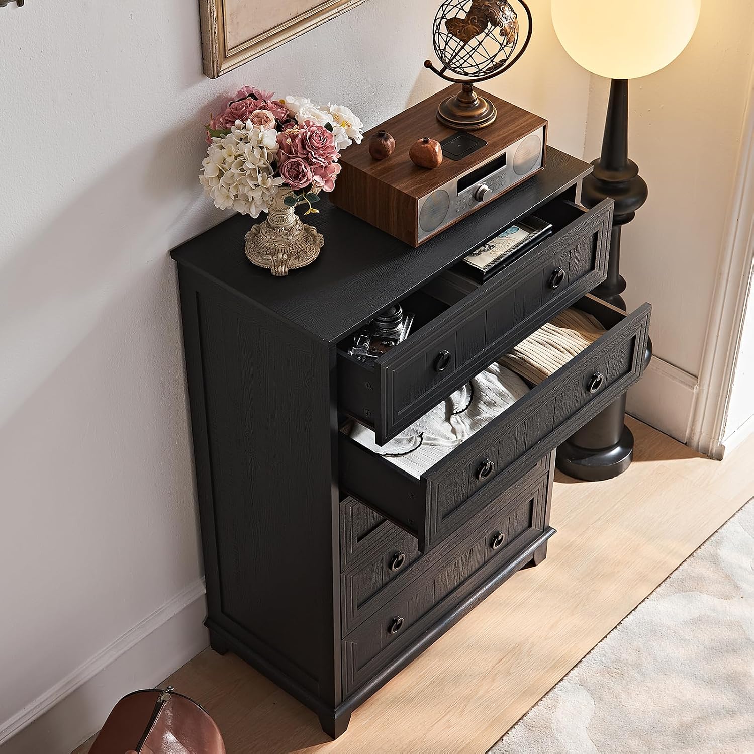 Joaxswe Farmhouse 5 Drawer Dresser for Bedroom, 42' Tall Small Dressers & Chest of Drawers, Rustic Wood Dresser with Metal Handle, Storage Organizer Closet for Living Room, Hallway, Entryway