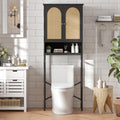 FiveWillowise Rattan Toilet Storage Cabinet, Over The Rack Wood Cabinet with Metal Stand, Bathroom Organizer with Adjustable Shelf, Tall Freestanding Washer Shelf, Small Cupboard, Black