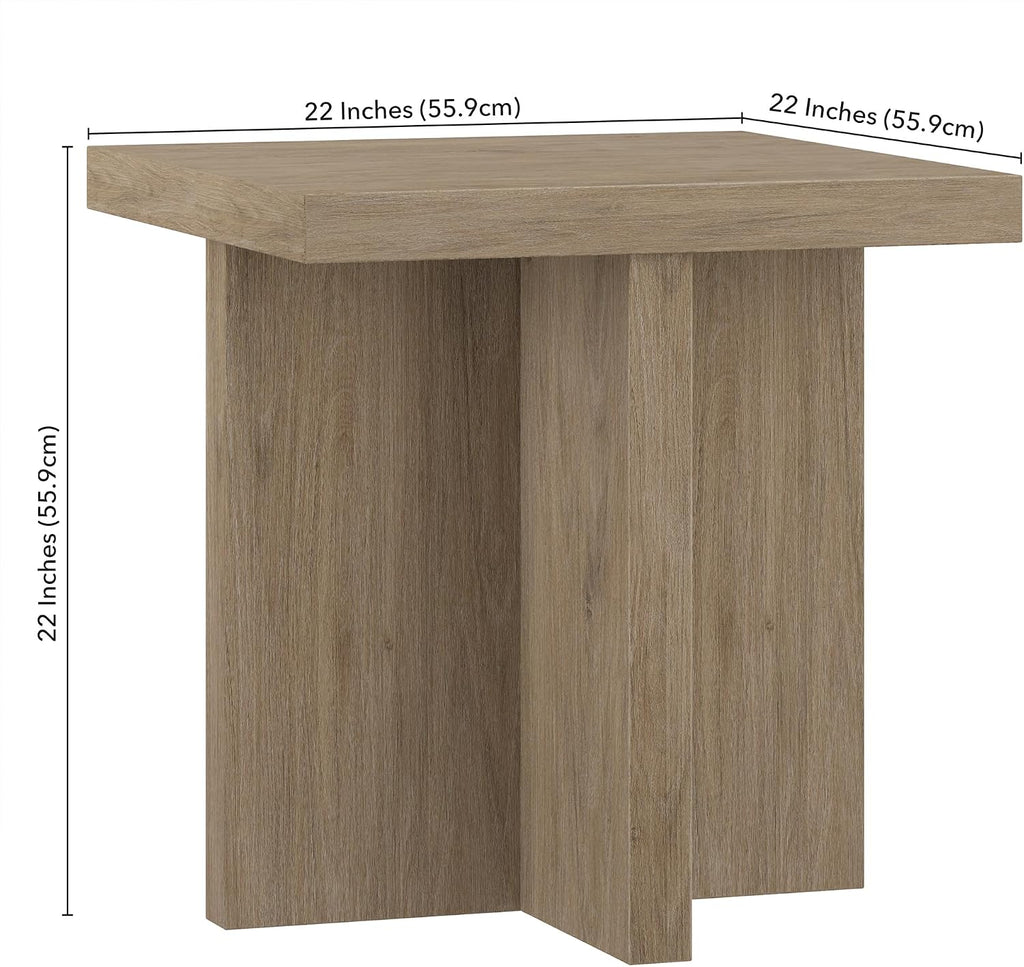 Henn&Hart 22' Scandinavian Square Wooden End Table, Side Table, Nightstand with X-Base for Living Room, Office, Family Room, or Bedroom, Weathered Gray