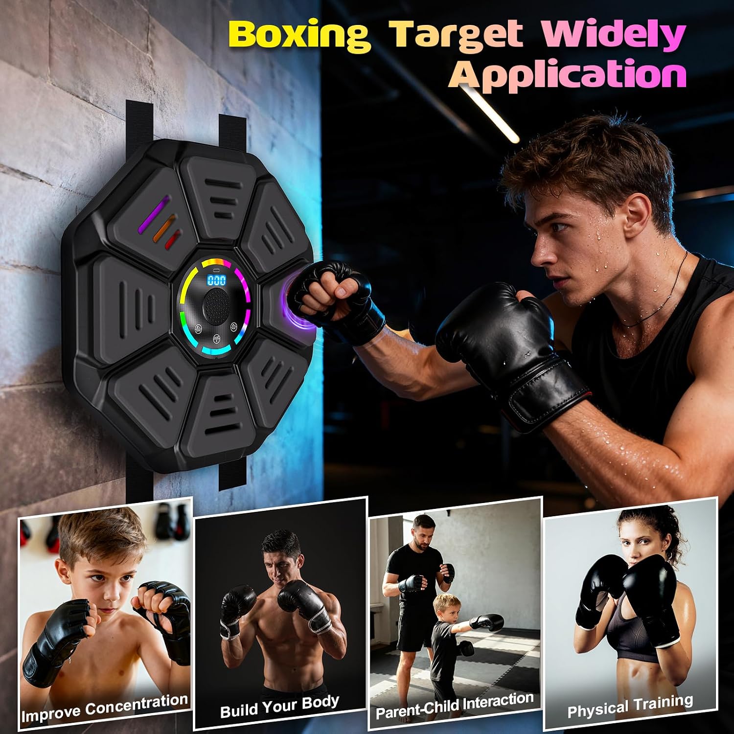 Music Boxing Machine, Smart Music Punching Machine for Adults Kids, Bluetooth Music Sync, Wall-Mounted Workout/Training Equipment with Boxing Gloves, Suitable for Home Gym Office Indoor Exercise