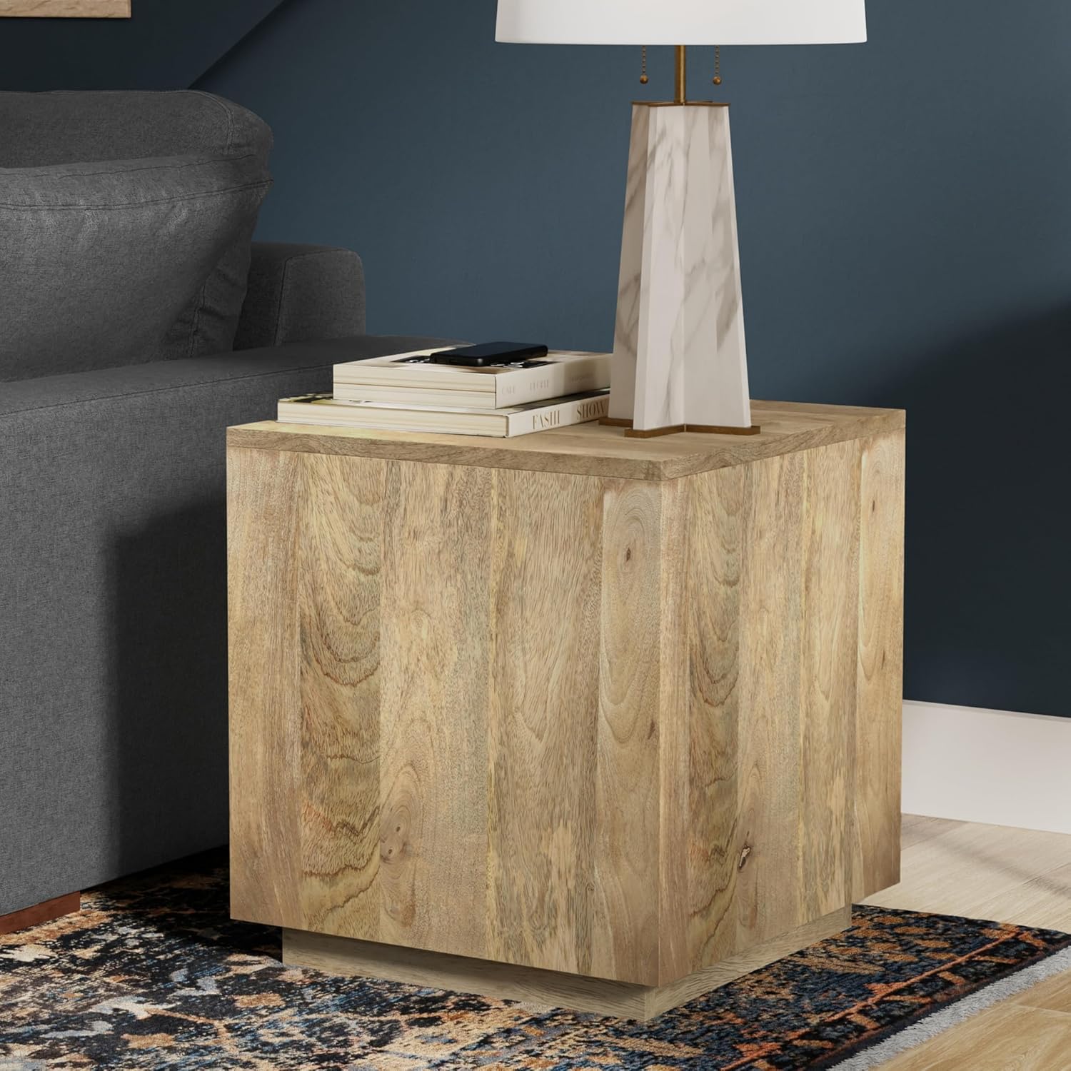 SIMPLIHOME Lockhart End Table - 20 inch Wide Solid Mango Wood Square Accent Table with Streamlined Silhouette in Natural, Contemporary Nightstand or Lamp Stand for Living Room or Bedroom, Assembled