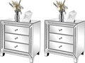 VINGLI Mirrored Nightstands Set of 2, 23' W Glass Mirror Night Stand Set of 2, Modern Bedside Table 3 Drawer Glass Side End Table Silver Dresser for Bedroom, 23'W x 13.8'D x 24.8'H