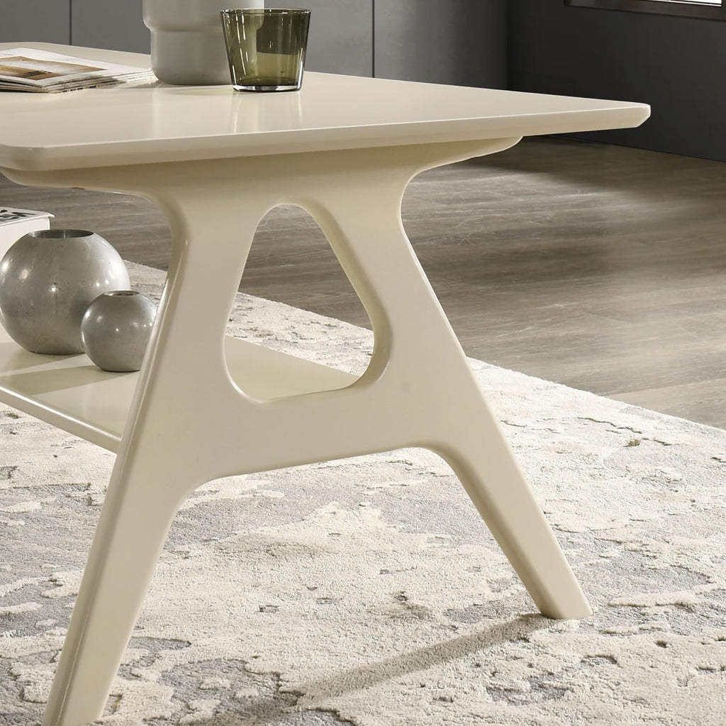 Roundhill Furniture Arona 3-Piece Coffee Table Set, Coffee Table and Two End Tables, Off-White Finish