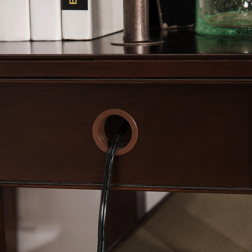 Leick Home Laurent End Table with Lamp, Solid Wood, with Drawer and Shelf, Chocolate Cherry, 10537