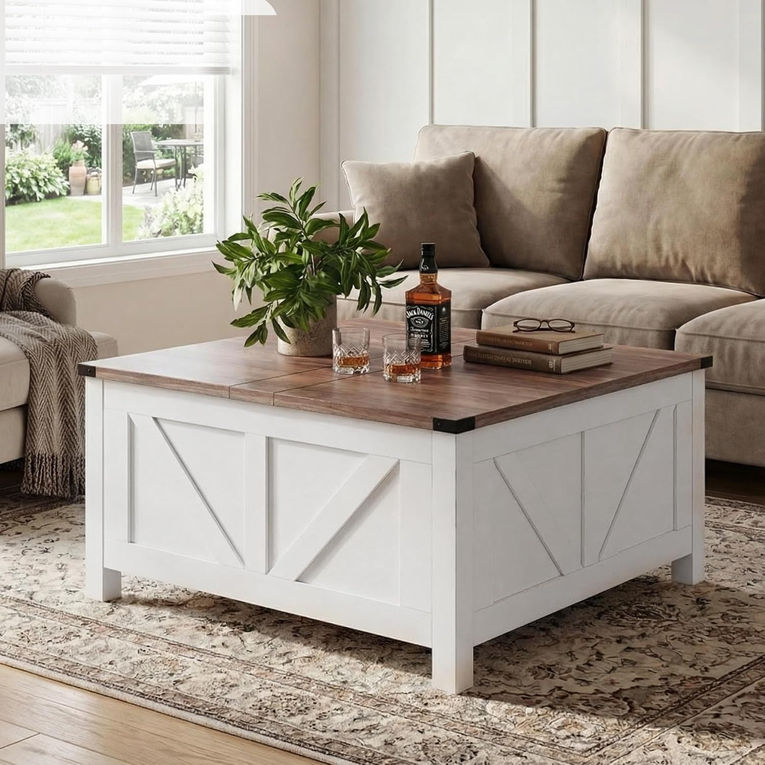 35' Farmhouse Coffee Table with Large Storage, Rustic Wood Lift Top Coffee Table for Living Room, Square Center Table with Charging Station&USB, Modern Port Pottery Barn Lift top Table