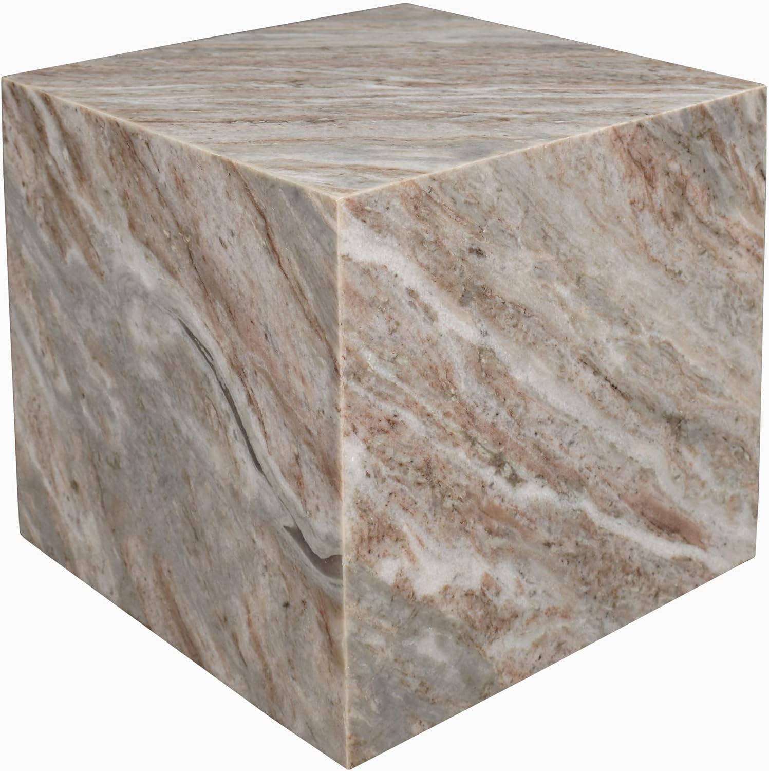 JONATHAN Y MTB1101A Felix 15' Contemporary Natural Marble Handmade Cube End Table for Living Room, Bedroom, Bathroom, Gray/Beige