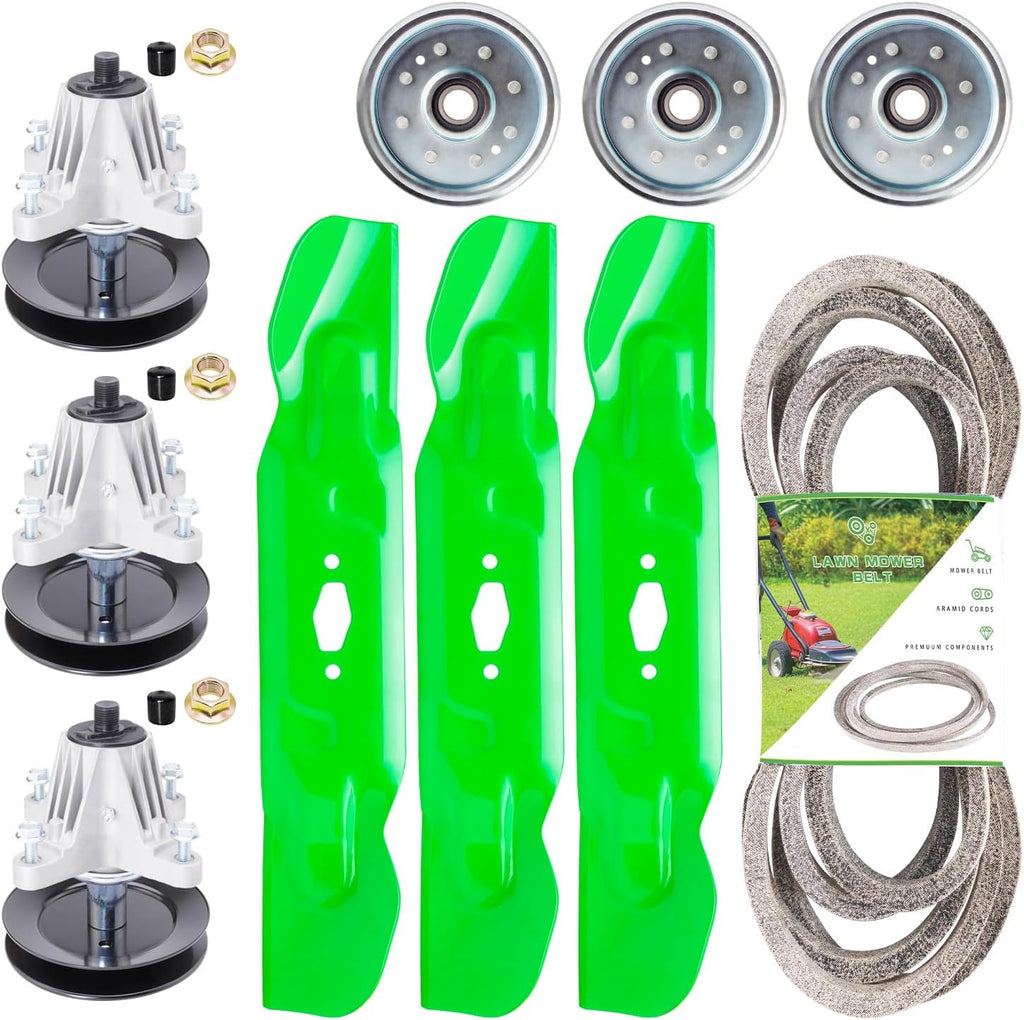 54 inch Deck Spindle Be lt Blade Kit for M TD Cub Ca det Troy Bi lt Crafts man ZT1 ZT2 Z7600 Z5800 Include 3 Spindle 618-09236, 3 Blade 742P05086, 2 Idler GY22082, 1 Be lt 754-04329