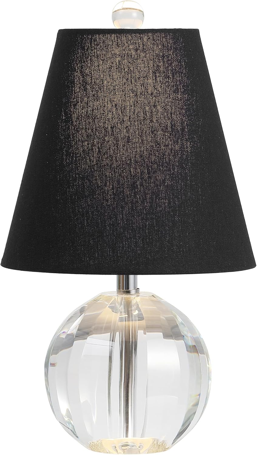 JONATHAN Y 16' Clear/Black Crystal Ball LED Table Lamp, White Modern Bedside Lamp, with White Linen Empire Shade, Glam Orb Glass Nightstand Lamp for Living Room, LED Bulb (JYL2079B)