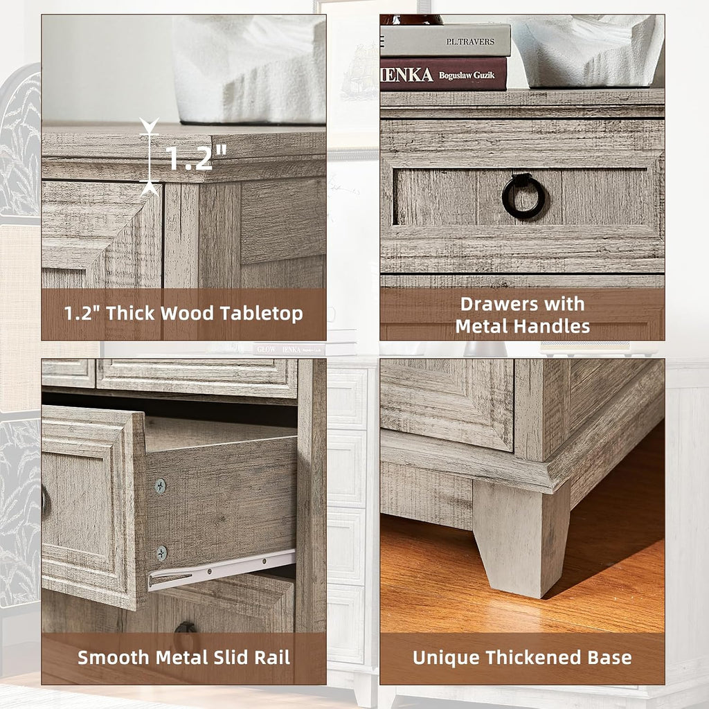 Joaxswe Farmhouse 5 Drawer Dresser for Bedroom, 33.2' Tall Small Dressers & Chest of Drawers, Rustic Wood Dresser with Metal Handle, Storage Organizer Closet for Living Room, Hallway,Entryway