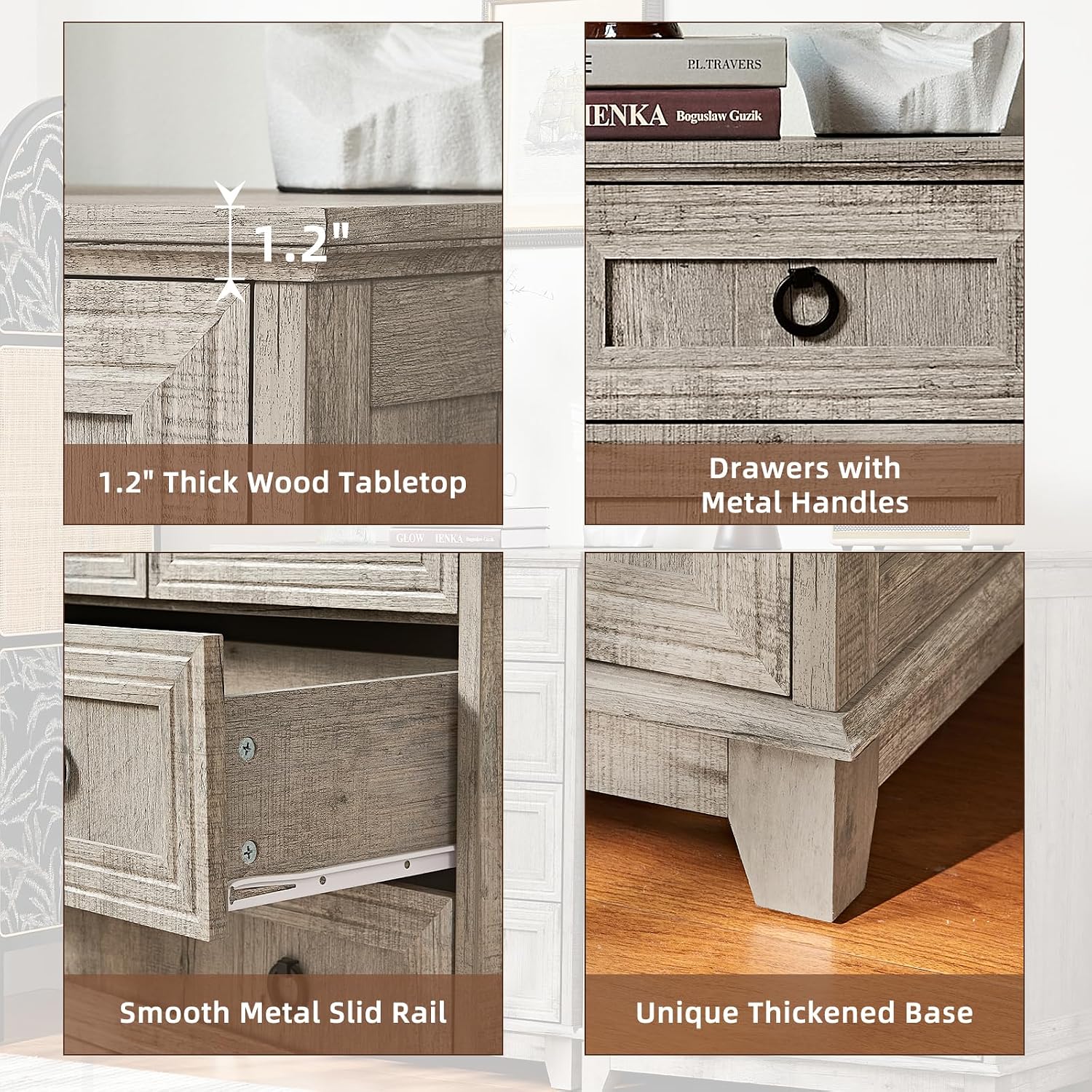 Joaxswe Farmhouse 5 Drawer Dresser for Bedroom, 33.2' Tall Small Dressers & Chest of Drawers, Rustic Wood Dresser with Metal Handle, Storage Organizer Closet for Living Room, Hallway,Entryway