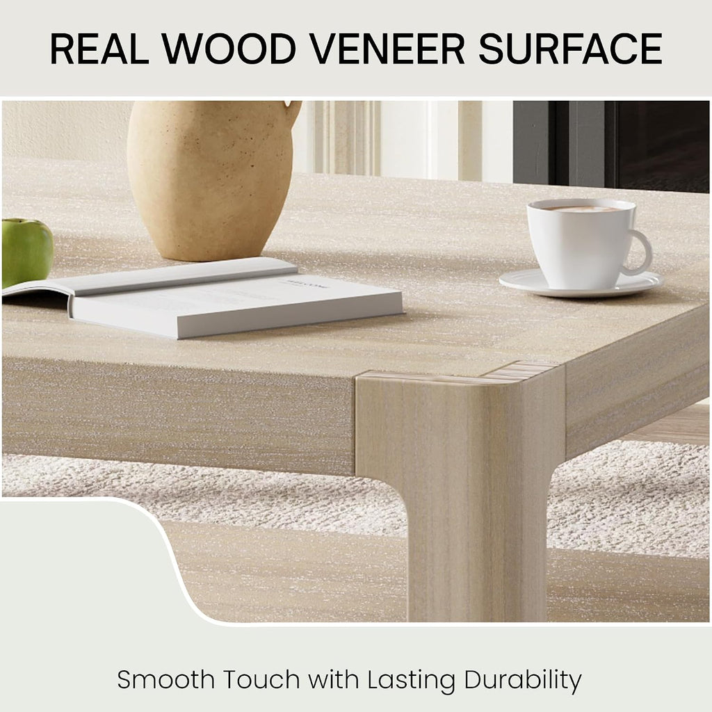 Christopher Knight Home Fenden Modern Farmhouse Coffee Table, 34.65' Square Wood Side Table with Soft Rounded Profile, 2-Tier Storage Design, Minimalist Table, Space Saving for Living Room, Natural
