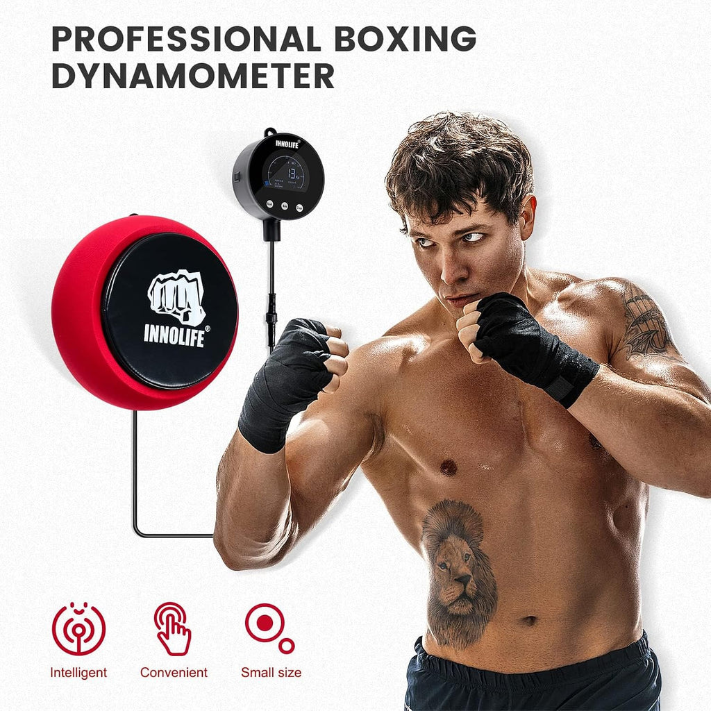 INNOLIFE Professional Boxing Dynamometer – High-Accuracy Punch Power Tracker with Soft Punching Pad and LCD Display, 1543Lbs Capacity, KG/LB/N Unit Switch