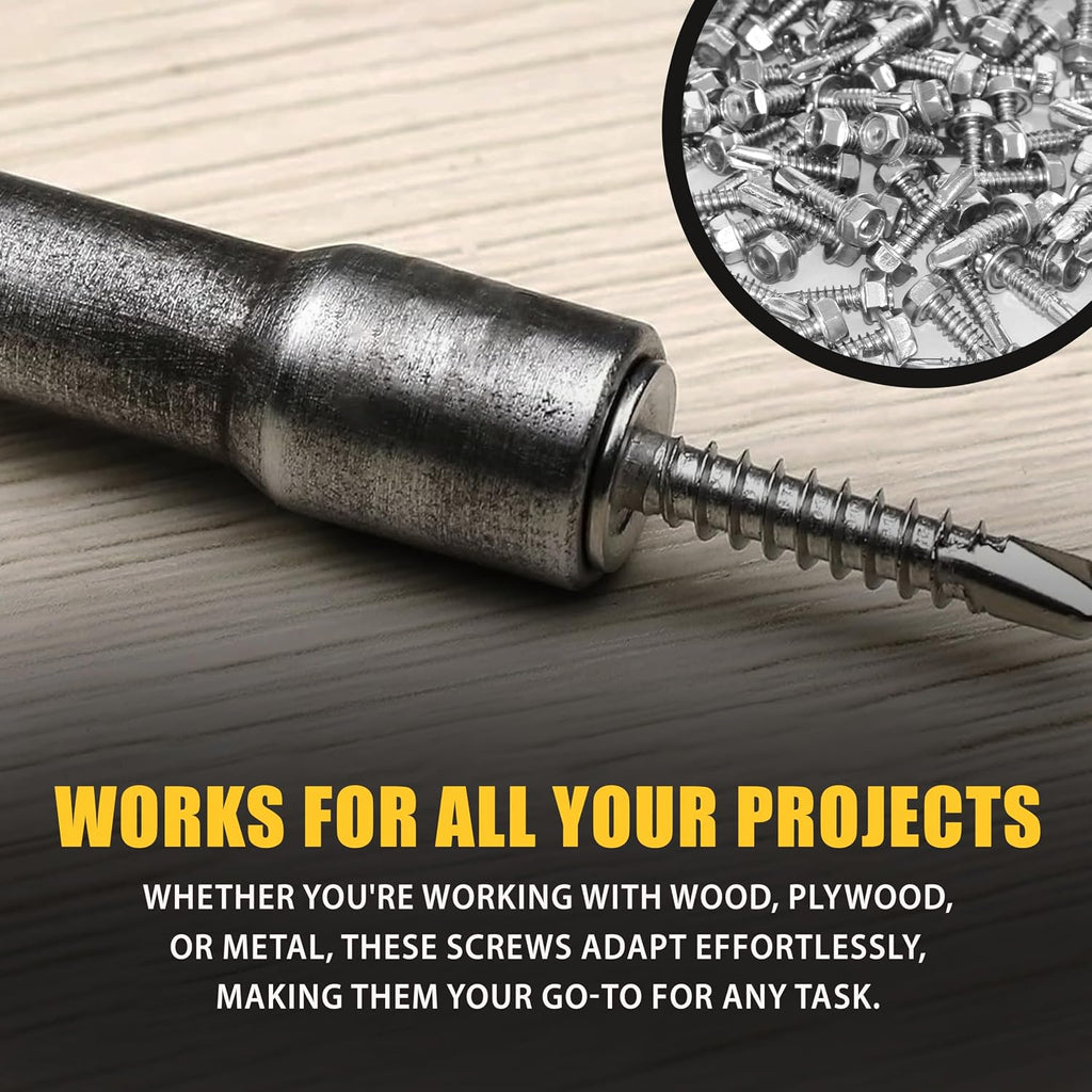 ASMC Industrial Self-Drilling Screw 1/4'-14 x 1-1/2' - Hex Washer Head 3-Point Tip - Zinc-Plated, Low Carbon Steel for Corrosion Resistance - Pack of 650