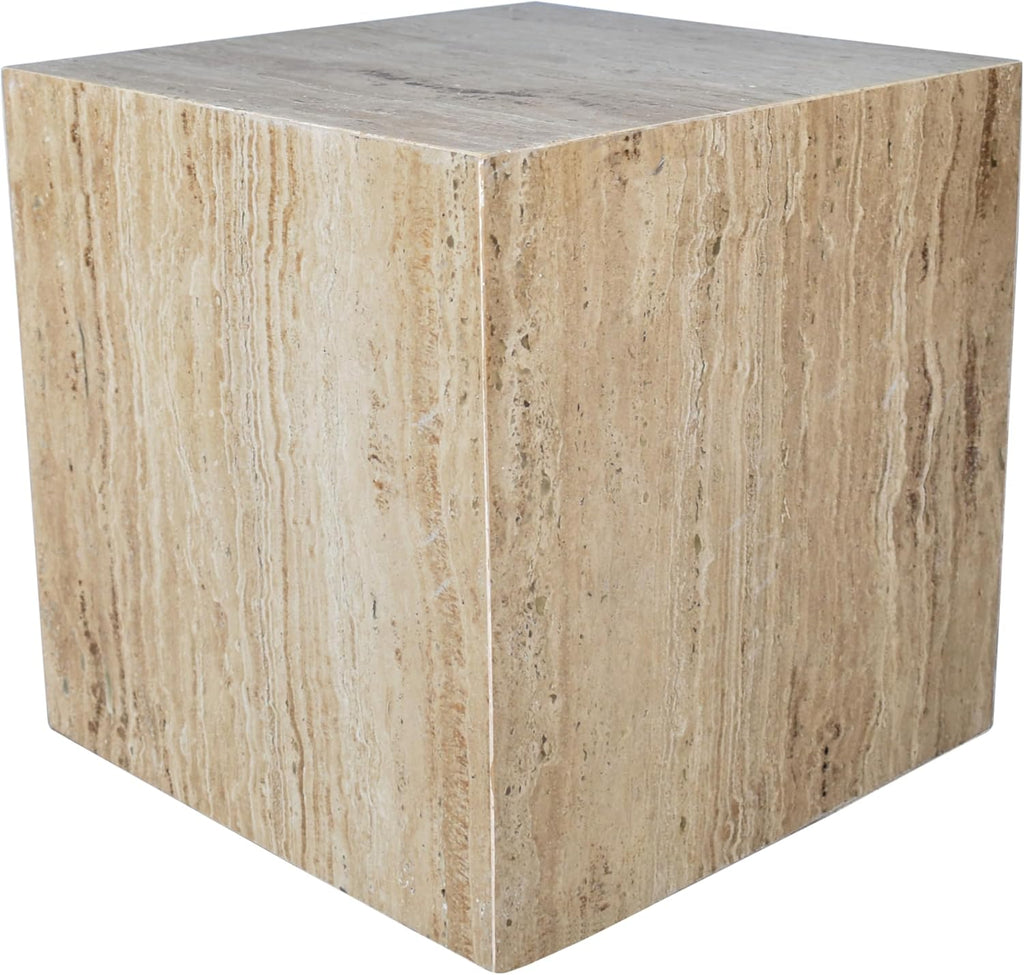 JONATHAN Y MTB1101D Felix 15' Contemporary Natural Marble Handmade Cube End Table, Side Table for Living Room, Bedroom, Bathroom, Travertine