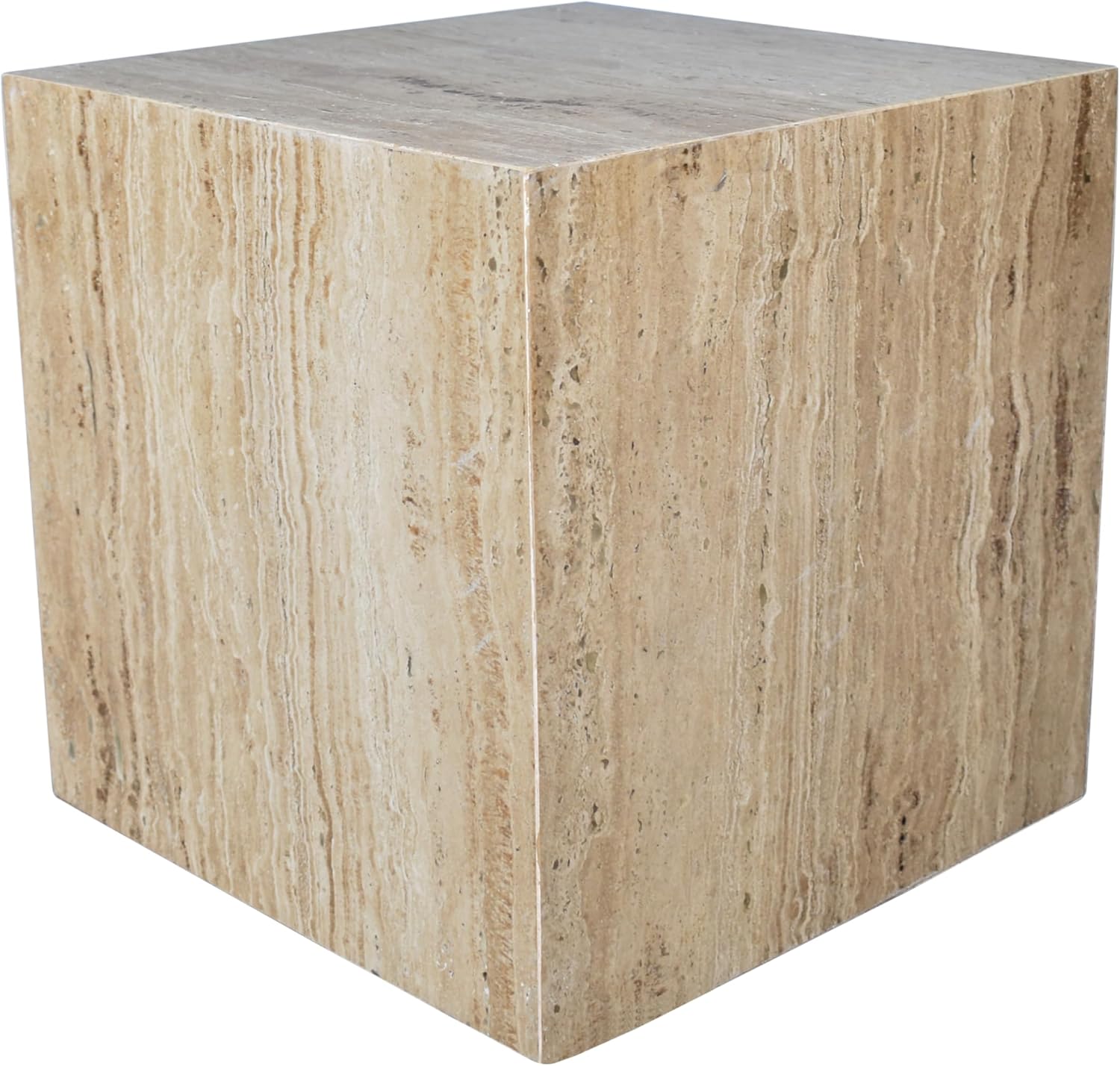 JONATHAN Y MTB1101D Felix 15' Contemporary Natural Marble Handmade Cube End Table, Side Table for Living Room, Bedroom, Bathroom, Travertine