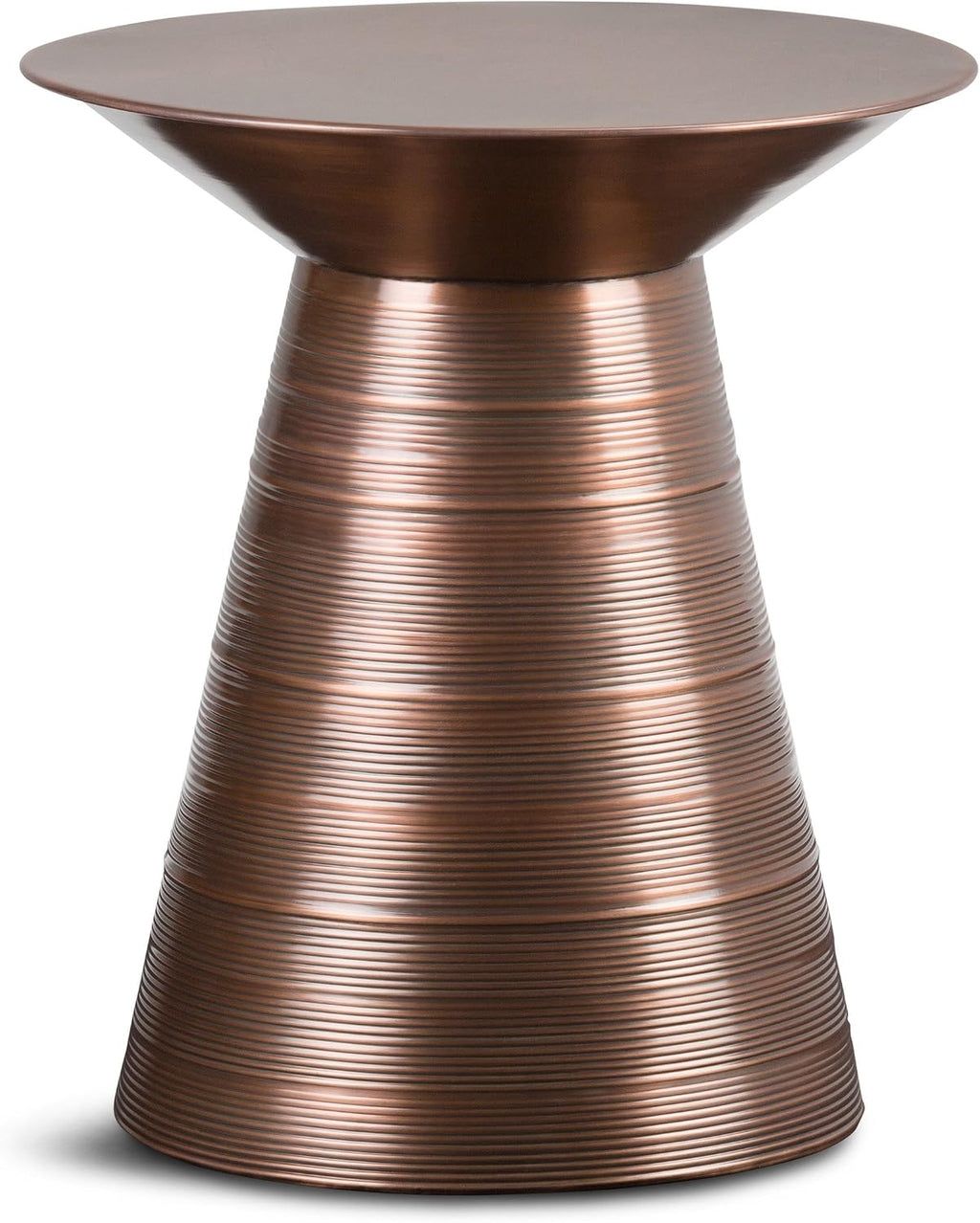 SIMPLIHOME Sheridan Metal Table - 18' Wide x 20' High Solid Metal Round Side Table in Aged Copper, Industrial Accent Table for Living Room, Bedroom, or Office with Sculptural Design, Assembled