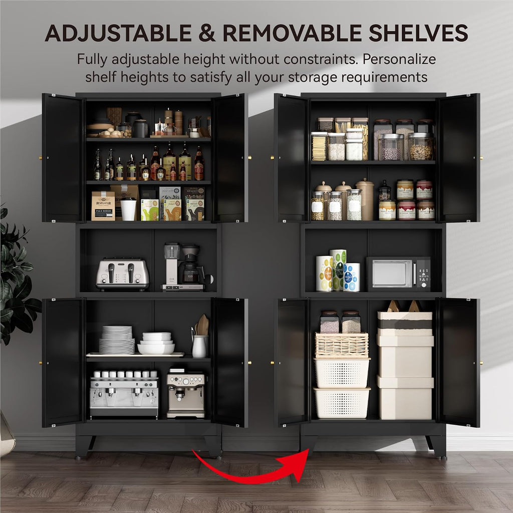 COFaR 69' Tall Modern Kitchen Pantry,Metal Storage Cabinet with Adjustable Shelves,Pantry Cabinet with 6-Tier,Freestanding Cupboard for Kitchen,Dining Room,Living Room,Bathroom,Black