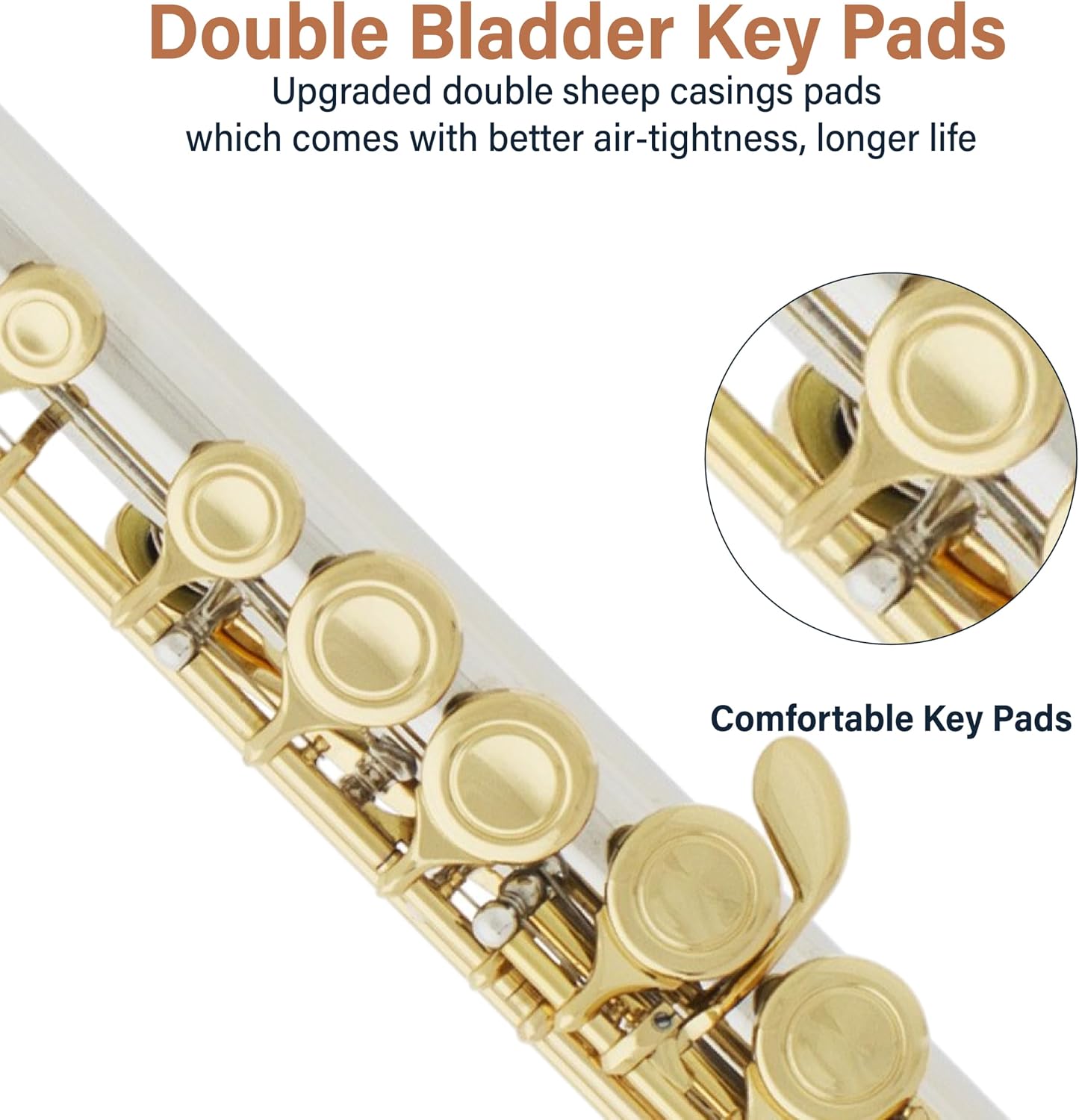 Mendini By Cecilio Flute, 16 Keys Closed Hole C Flute Instrument For Beginners with Carrying Case, Cork Grease, Stand, Lesson Book, Cleaning Kit, Gloves (Gold)