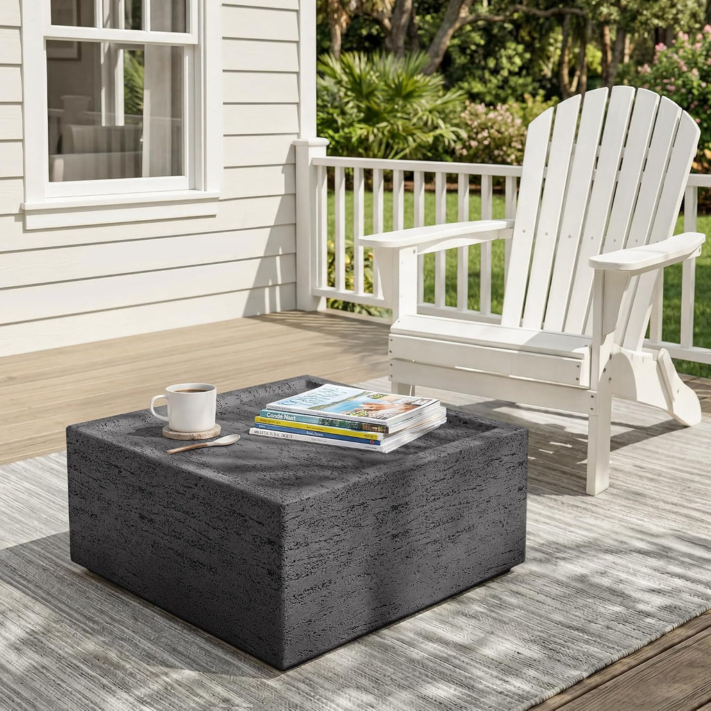 UPHA 28' Square Outdoor Coffee Table, Modern Hollow Concrete Patio Table, Small Minimalist Low Accent Table for Living Room, Balcony, Deck, Backyard, Dark Gray