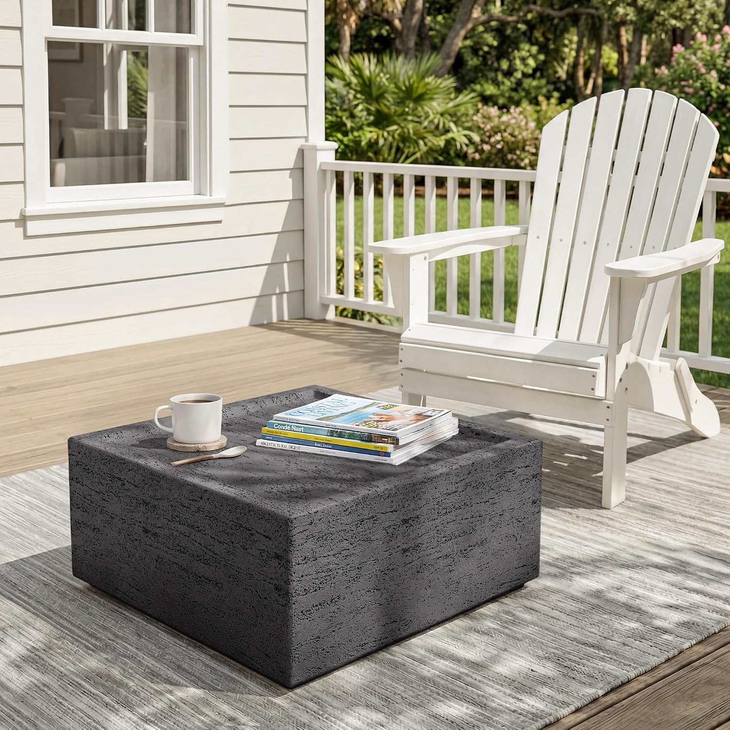 UPHA 28' Square Outdoor Coffee Table, Modern Hollow Concrete Patio Table, Small Minimalist Low Accent Table for Living Room, Balcony, Deck, Backyard, Dark Gray