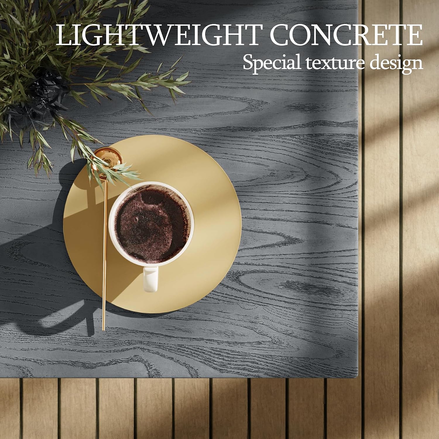 UPHA 28' Square Outdoor Coffee Table, Modern Hollow Concrete Patio Table, Small Minimalist Low Accent Table for Living Room, Balcony, Deck, Backyard, Gray Wood Finish