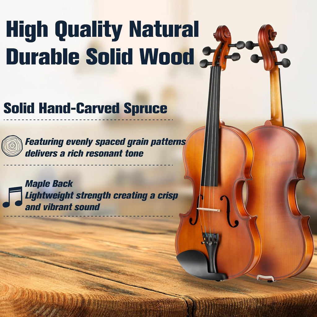 Mendini By Cecilio 1/4 Violin Set For Beginners - Fiddle Solidwood Kit with Hard Case - Acoustic Violin with Bow, Rosin, Tuner, Extra Strings & Bridge, Shoulder Rest and Lesson Book (Satin Antique)