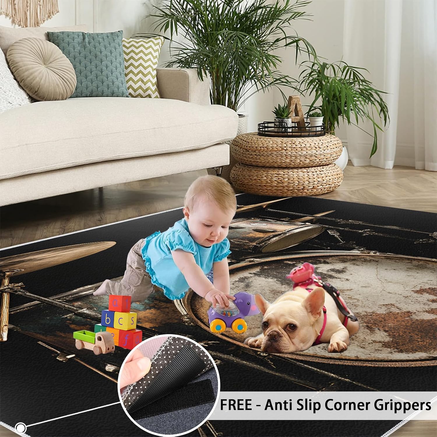 Drum Set Rug 6x8 Rug Hip Hop Music Area Rug, Musical Instruments Washable Rugs for Bedroom, Music Lovers Indoor Rugs - Home Decor, Boys Girls Gifts