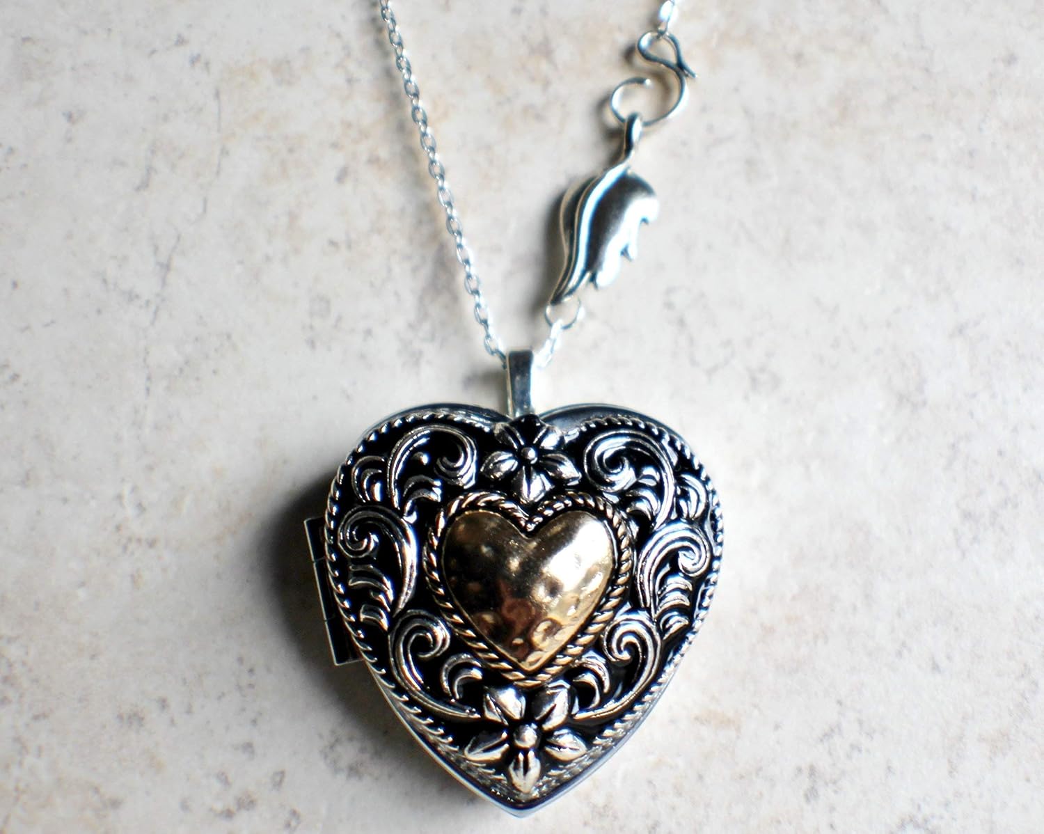 Bronze and Silver Heart Music Box Locket