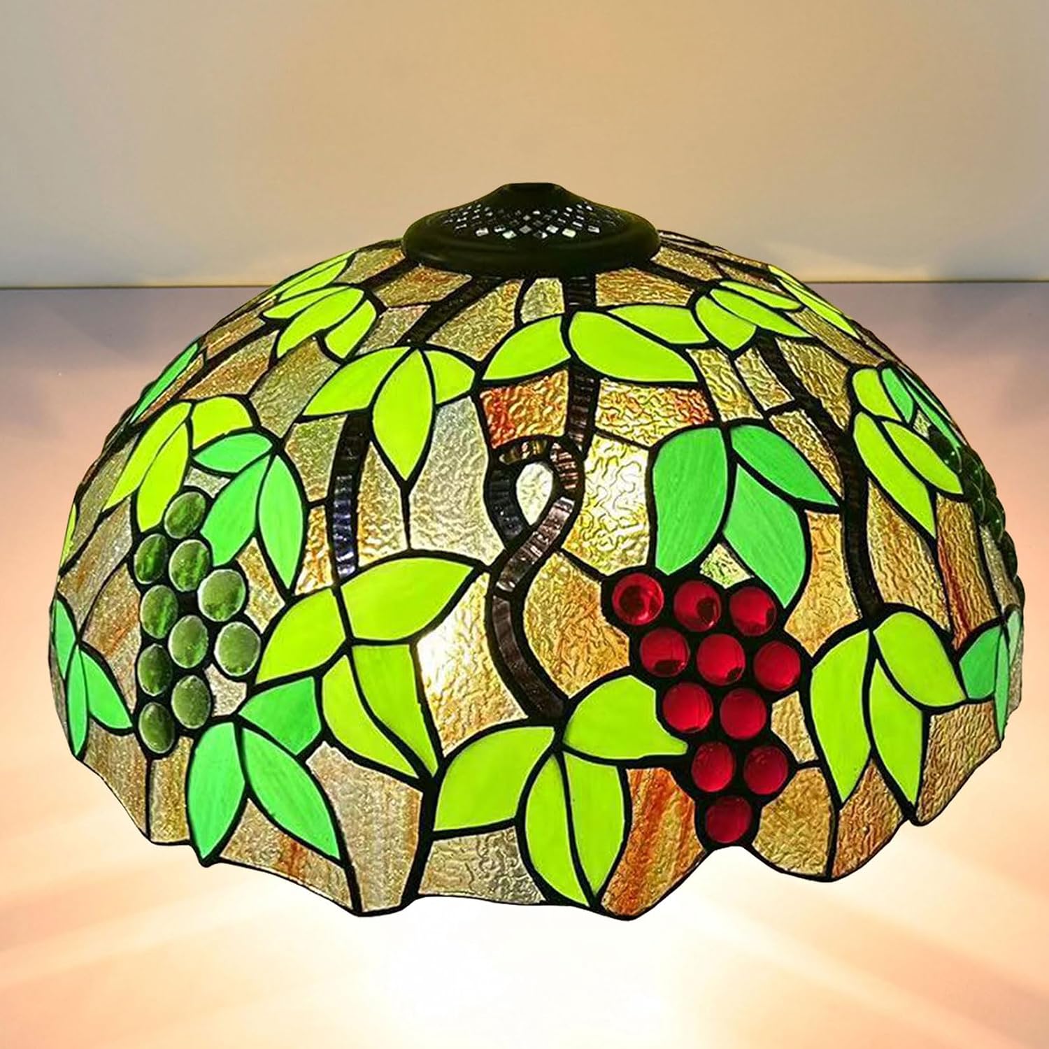 Tiffany Lamp Shade Replacement 16X9 Inch Vintage Stained Glass Lampshades Only with Cap Christmas Home Decor Green Grape Design Handmade Light Cover for Table lamp Pendant Light Floor Lamp