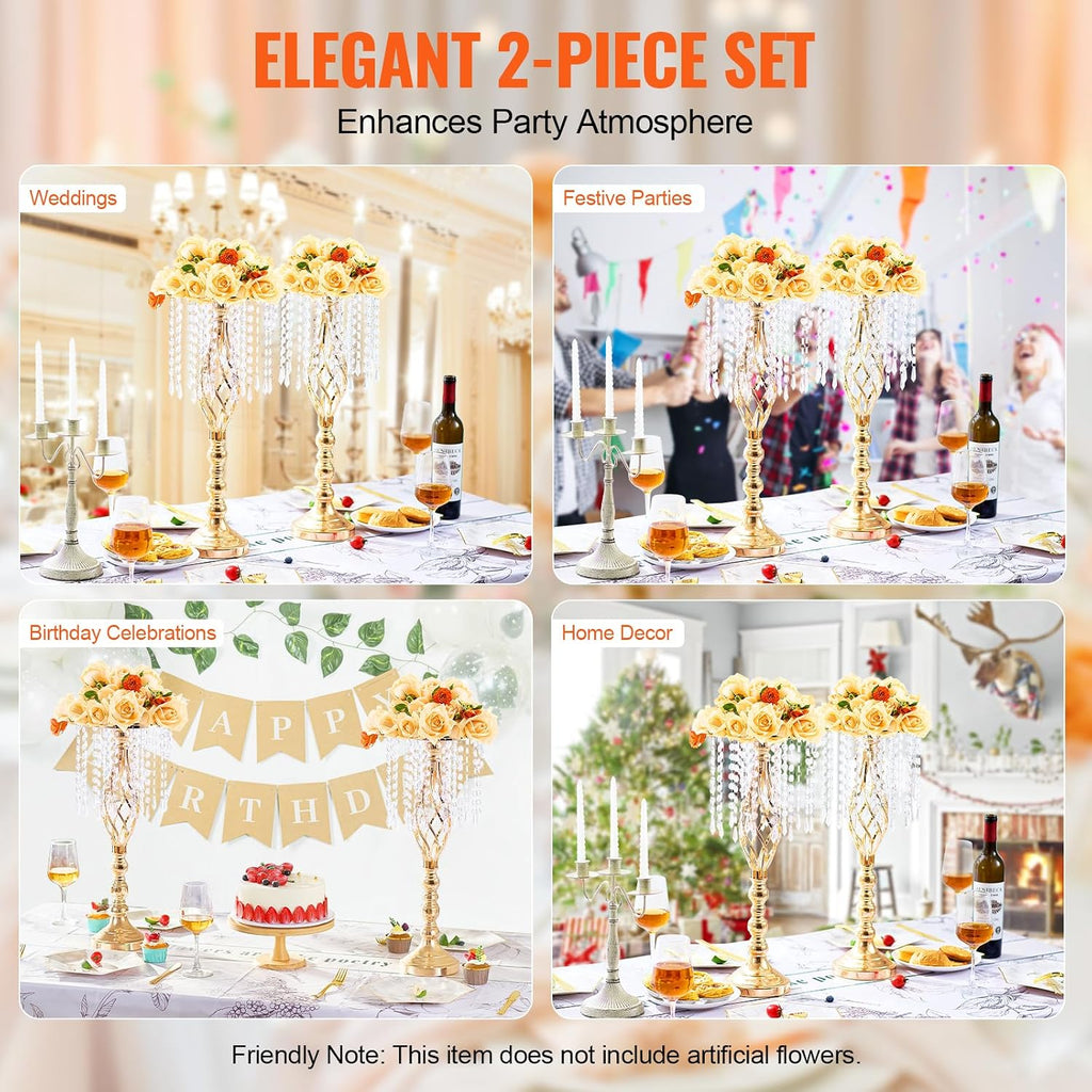 VEVOR Metal Wedding Centerpiece Gold,Crystal,2PCS 55cm/21.65'