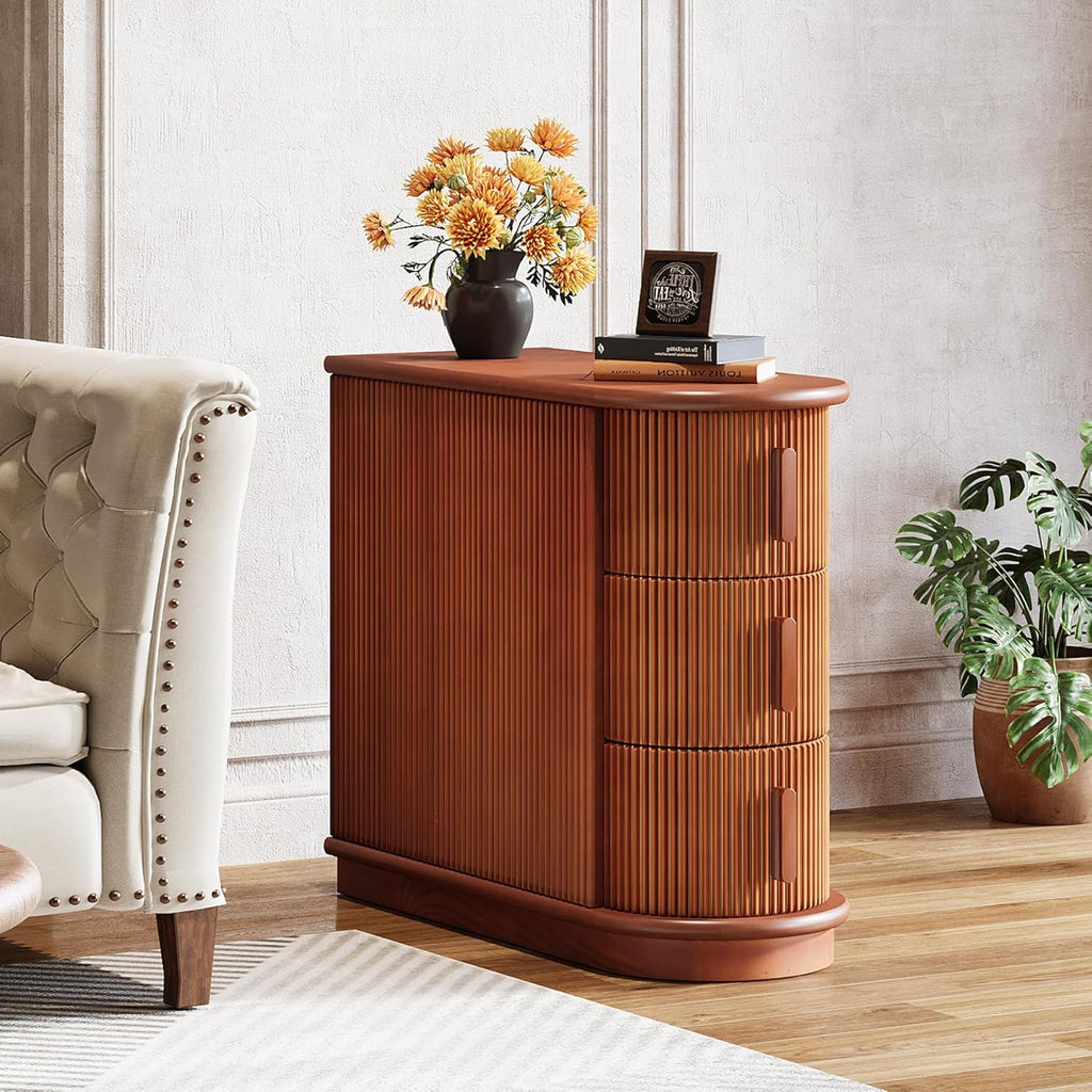 Tribesigns 3-Drawer Wooden End Table, Modern Sofa Side Table, Narrow Chair Side Table Slim Nightstand for Living Room, Bedroom, Finished Back, No Assembly Required, Walnut