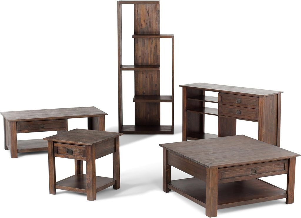 SIMPLIHOME Monroe End Table - 22 inch Wide Solid Acacia Wood Side Table in Distressed Charcoal Brown, Rustic Accent Table for Living Room or Bedroom with Drawer and Shelf