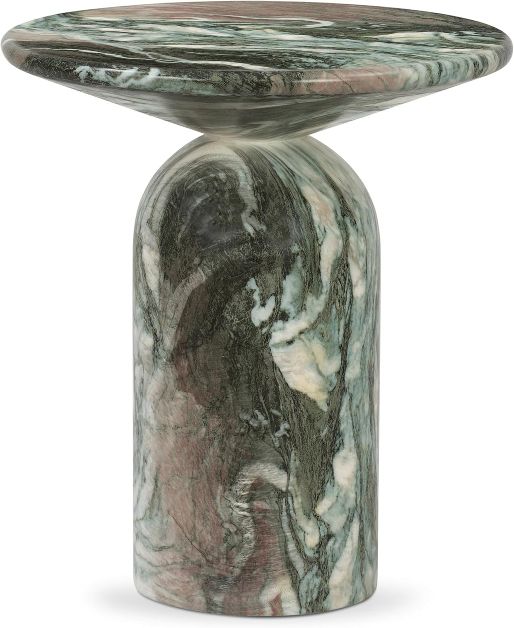 Poly & BARK Wels End Table – Reinforced Resin with Faux Marble Finish – Green – Modern Accent Table for Living Room or Bedroom – Round Side Table for Sofas, Lounge Chairs, or Reading Corners