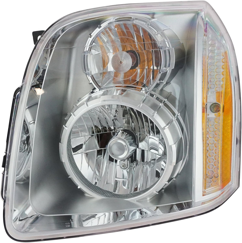 TRQ 2 Piece Headlight Assembly Set Chrome Bezel Driver & Passenger Side Compatible with Yukon Denali Yukon 2007-2014 Denali XL 1500 2007-2014 Yukon Denali Hybrid 2010-2013 GM2502318 GM2503318