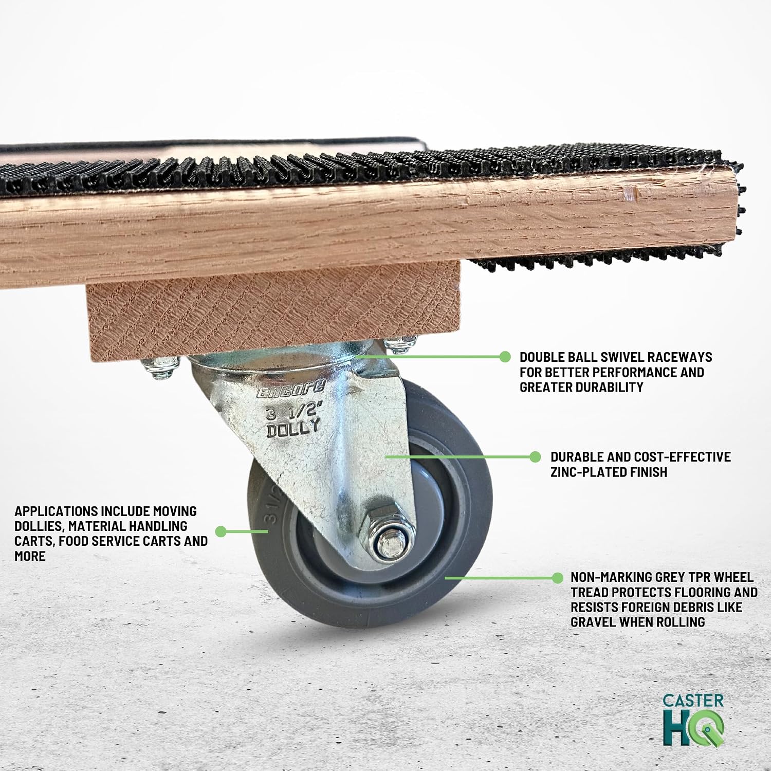 CasterHQ 18'x30' Heavy-Duty H-Frame Dolly – 1000 lbs Capacity – Made in USA – Non-Marking 4' Swivel Wheels – Durable Oak Design with Rubber Tread for Secure Furniture Moving