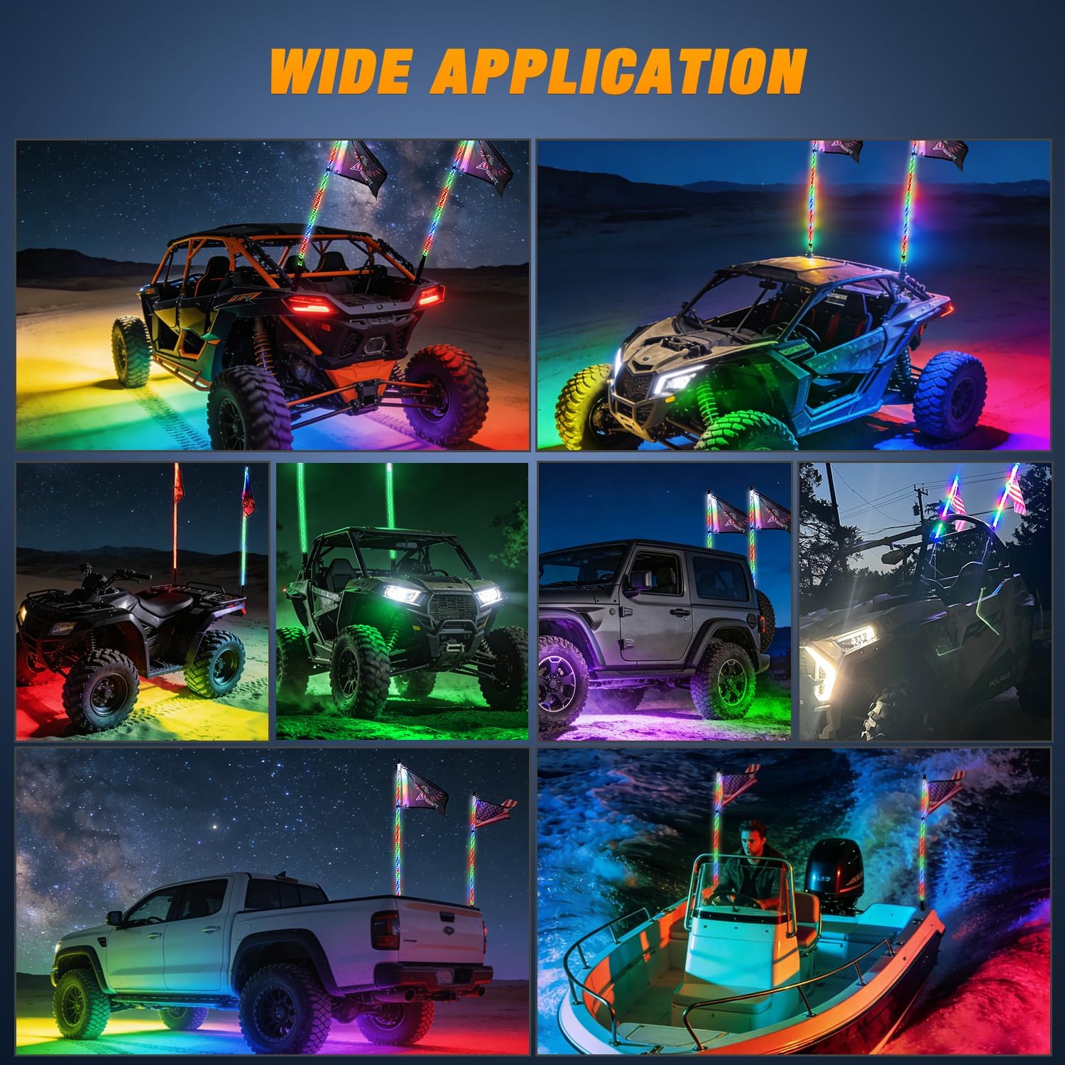 Nilight 2PCS 4FT RGB LED Whip Light with Spring Base and 4 PCS Rock Lights Combo, Remote App Control w/DIY Chasing Patterns Turn Signal Brake Reverse Antenna Lighted Whips for ATV UTV Polaris RZR Jeep