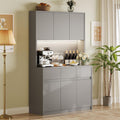 71' Kitchen Pantry Cabinet,Tall Storage Cabinet with Doors & Shelves Adjustable, Kitchen Storage Hutch with Microwave Shelf,Coffee Bar,Led Lights&Charging Station,Corner Pantry Cabinet for Living Room