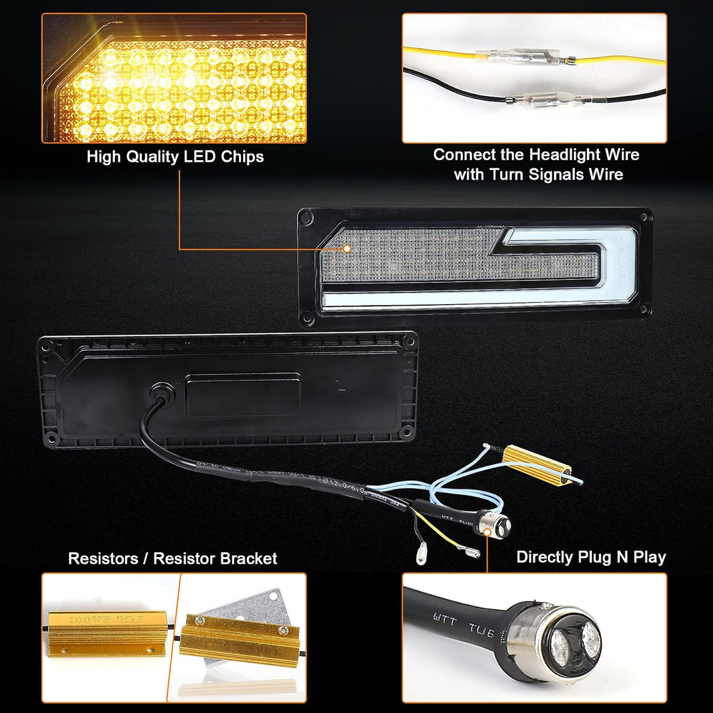 MOVOTOR LED Headlight Assembly 500% Bright Anti-glare Headlights with Welcome DRL Turn Signal Compatible with 1988-1998 Chevy GMC C/K 1500 2500 3500 Suburban Silverado Tahoe Yukon