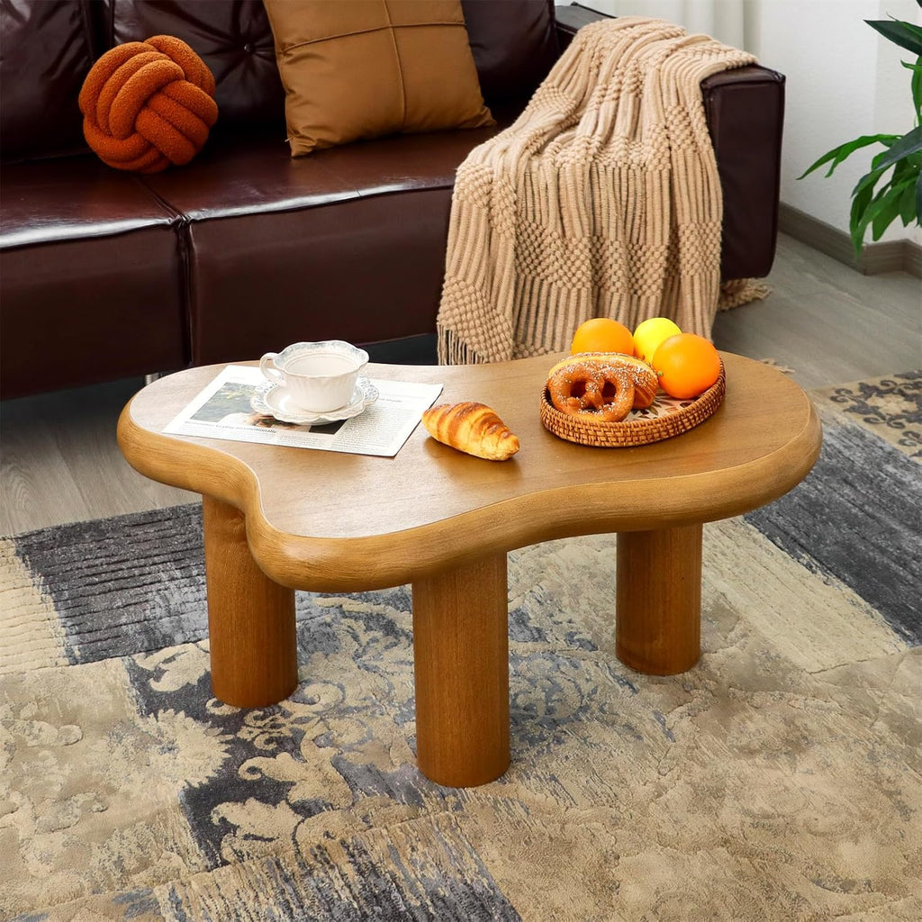 34'(L) Cloud Coffee Table, Modern Wood Coffee Table for Living Room, Accent Center Tables with 3 Legs, Small Tea Tables for Balcony, Patio, Bedroom, Wood