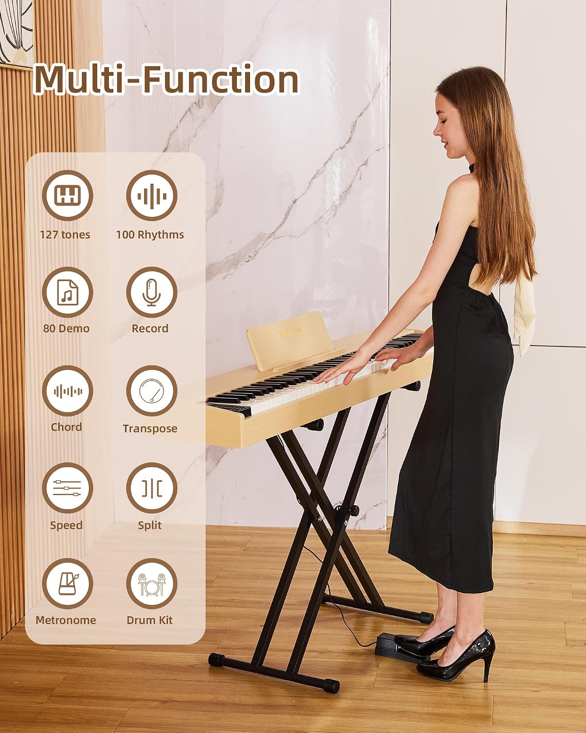Digital Piano 88 key Semi Weighted Keyboard With X Stand & Sustain Pedal, Full-Size Beginner Electric Piano For Bluetooth, Headphone Mode, USB-MIDI