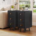 Small Nightstand Set of 2, Narrow Nightstand Slim Couch Side Table with Drawers, Wood End Tables with Storage for Living Room, Bedroom, Small Spaces (3Drawers-Black-2PCS)