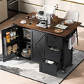 54.5' Farmhouse Mobile Kitchen Island with Power Outlet, Drop Leaf, Spice Rack and Drawer - Rolling Kitchen Cart with Ample Storage, Rustic Storage Islands for Home and Dining Room