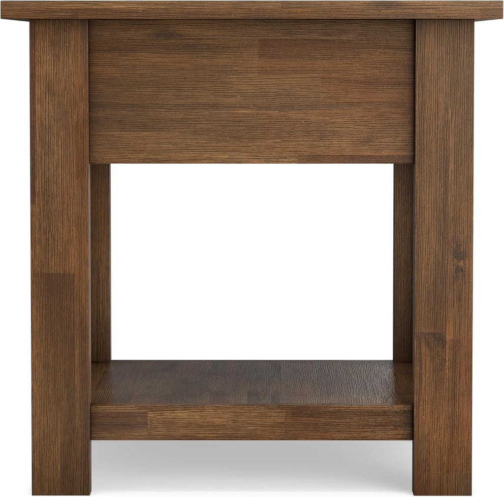 SIMPLIHOME Monroe End Table - 22 inch Wide Solid Acacia Wood Side Table in Rustic Natural Aged Brown, Farmhouse Accent Table for Living Room or Bedroom with Drawer and Shelf