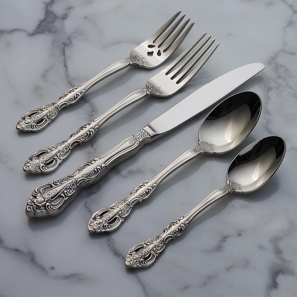 Oneida Silverware Set, Michelangelo 45 Piece Fine Flatware Set, Service For 8, 18/10 Stainless Steel, Dishwasher Safe, Flatware Cutlery Sets, Utensils, Knives Spoons and Forks, Home(Silver, 45 Pieces)
